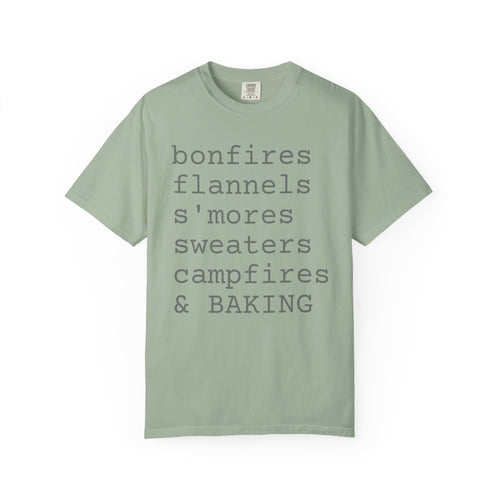 bonfires flannels s'mores sweaters campfires & BAKING T-shirt | Cozy Fall Typography Tee