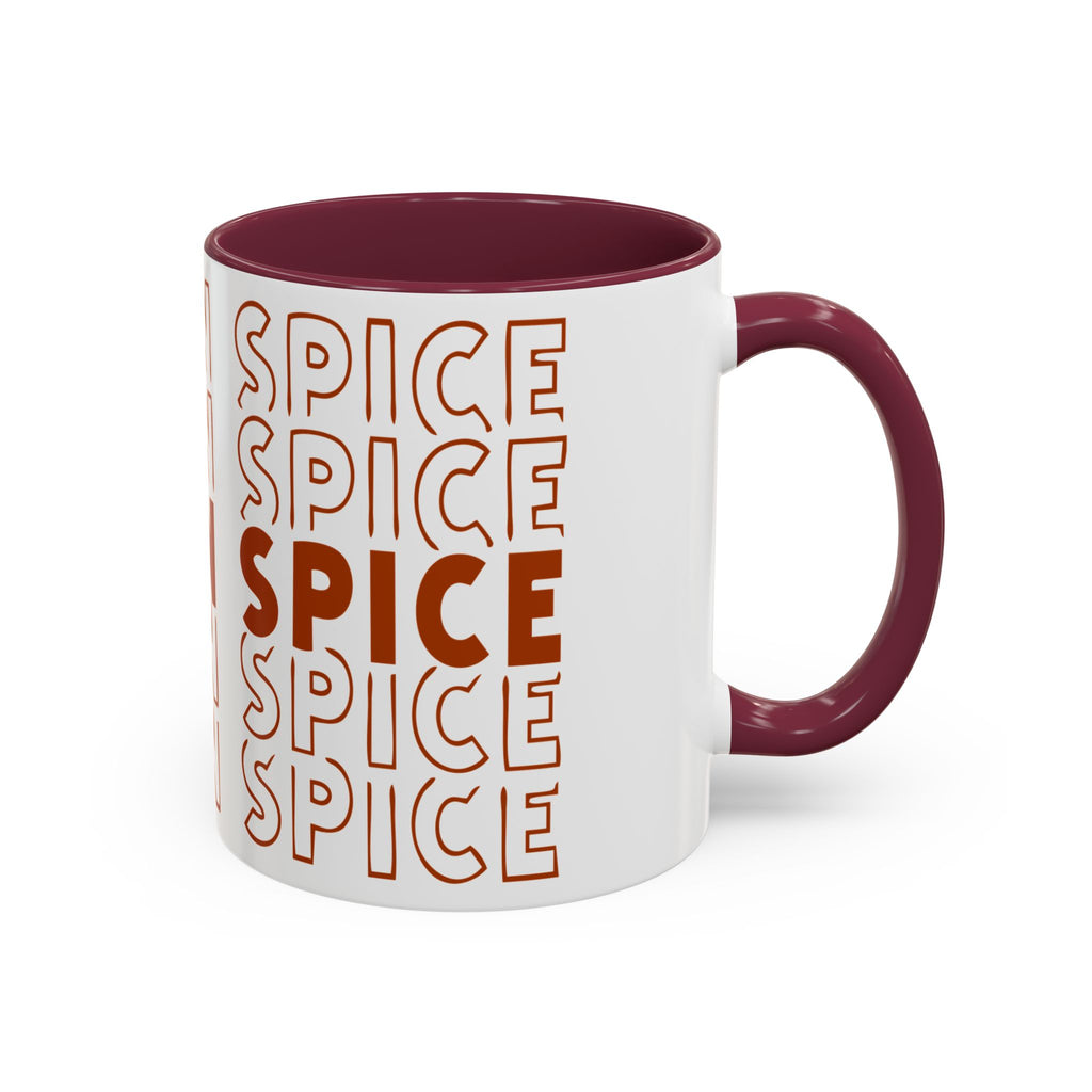 Pumpkin Spice Mug — Repeating 'SPICE' Retro Fall Coffee Cup (11oz/15oz)