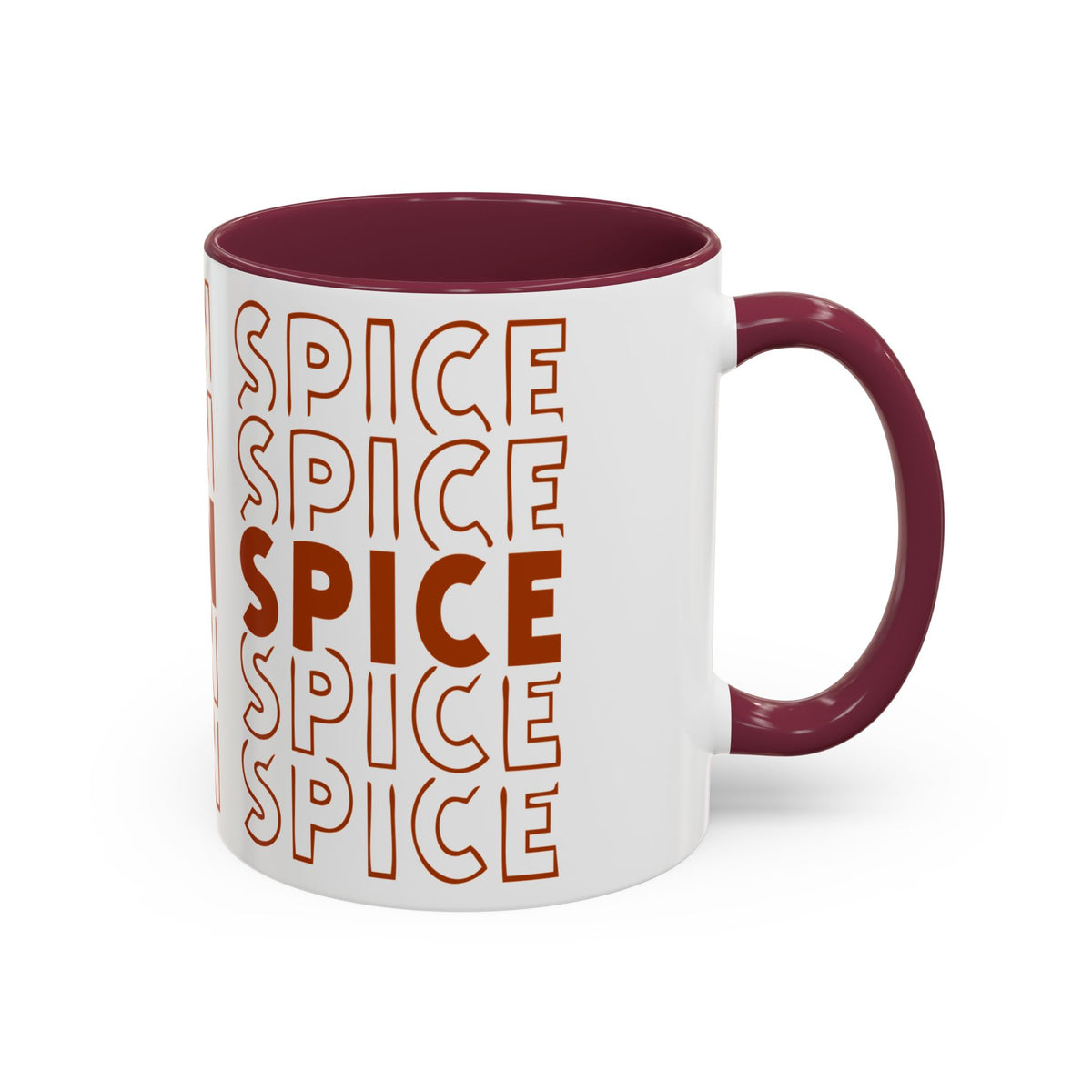 Pumpkin Spice Mug — Repeating 'SPICE' Retro Fall Coffee Cup (11oz/15oz)