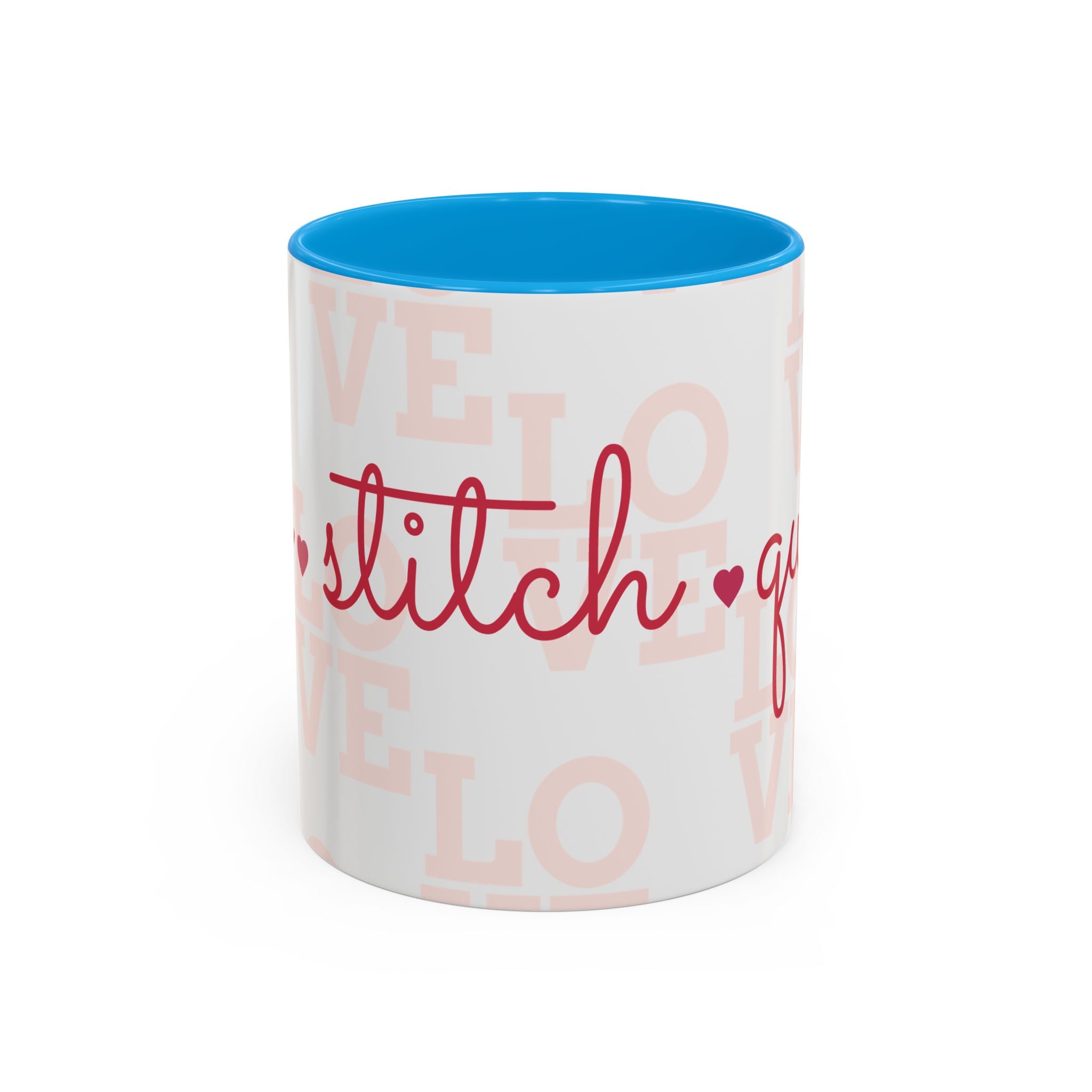 Love Quilting script mug | Colorful ceramic coffee cup