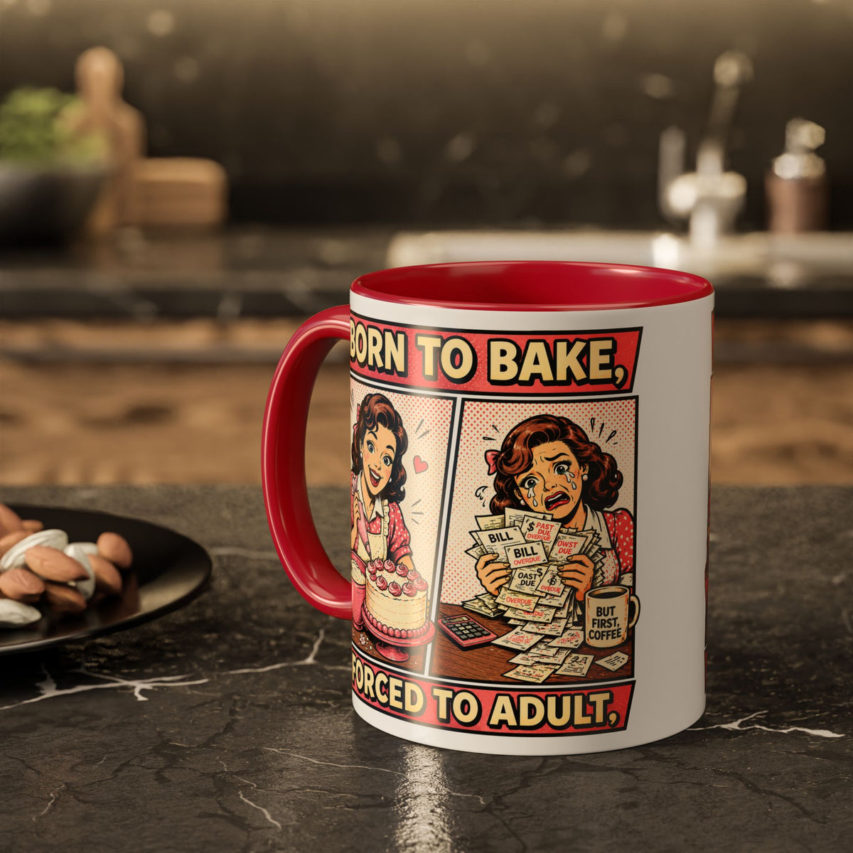 Born to Bake, Forced to Adult Ceramic Mug — Retro Baking Coffee Cup (11oz & 15oz)
