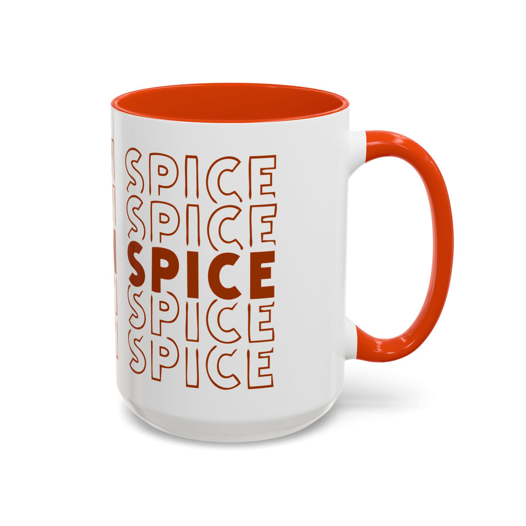 Pumpkin Spice Mug — Repeating 'SPICE' Retro Fall Coffee Cup (11oz/15oz)