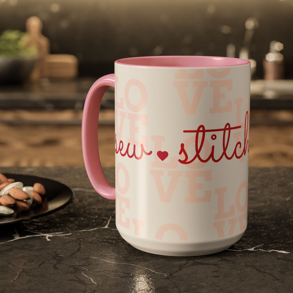 Love Quilting script mug | Colorful ceramic coffee cup