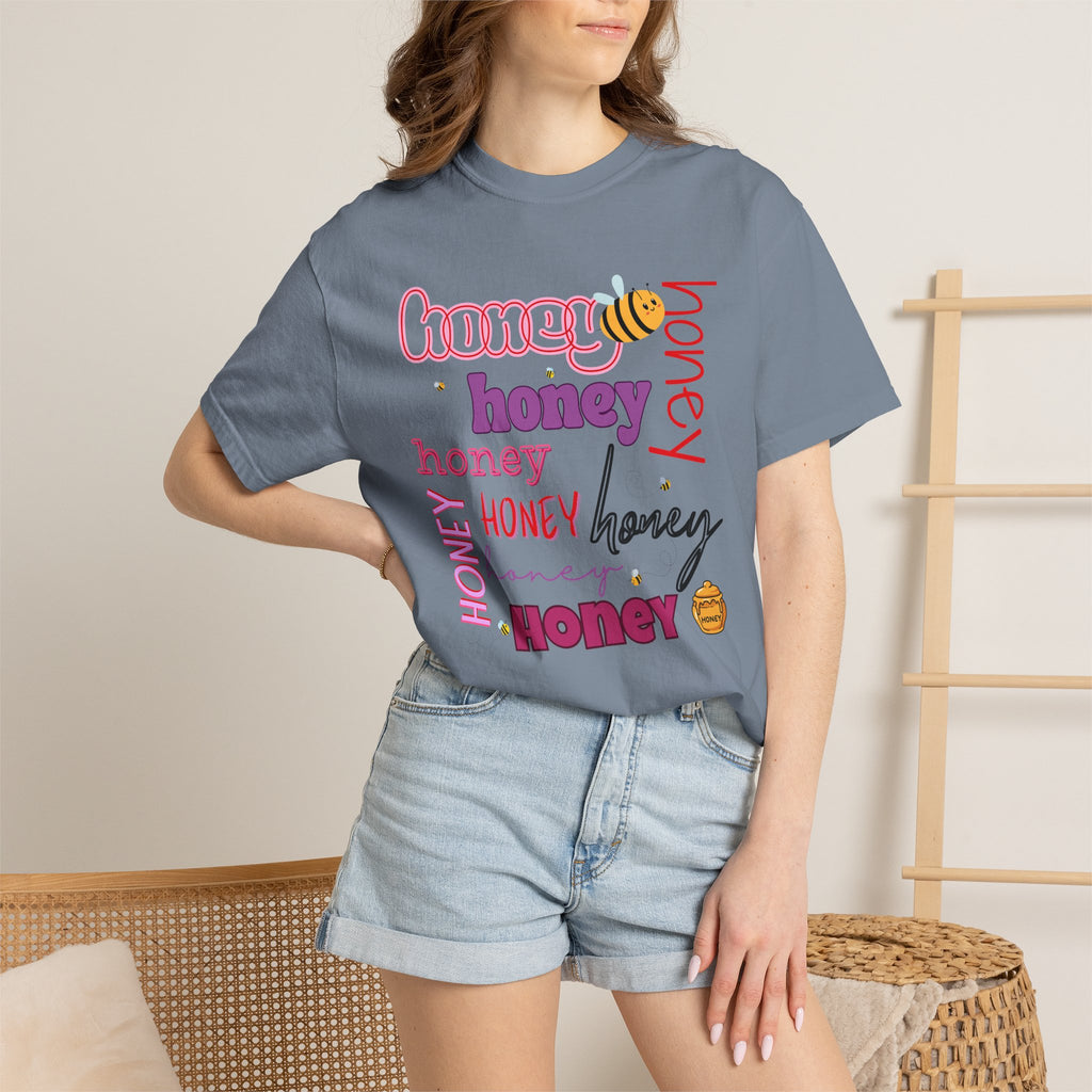 Honey Script Graphic T-Shirt — Playful Bee Typography Tee