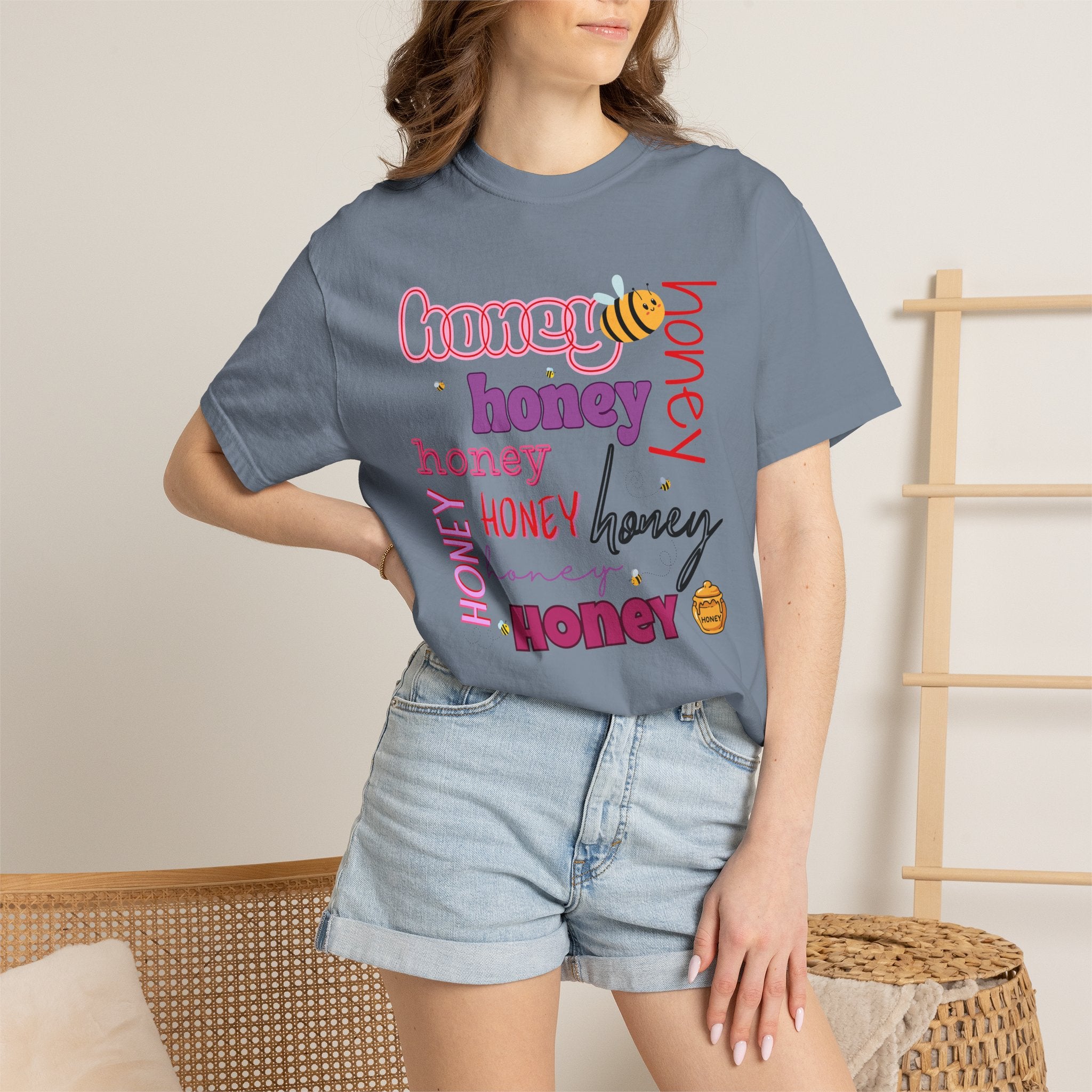 Honey Script Graphic T-Shirt — Playful Bee Typography Tee