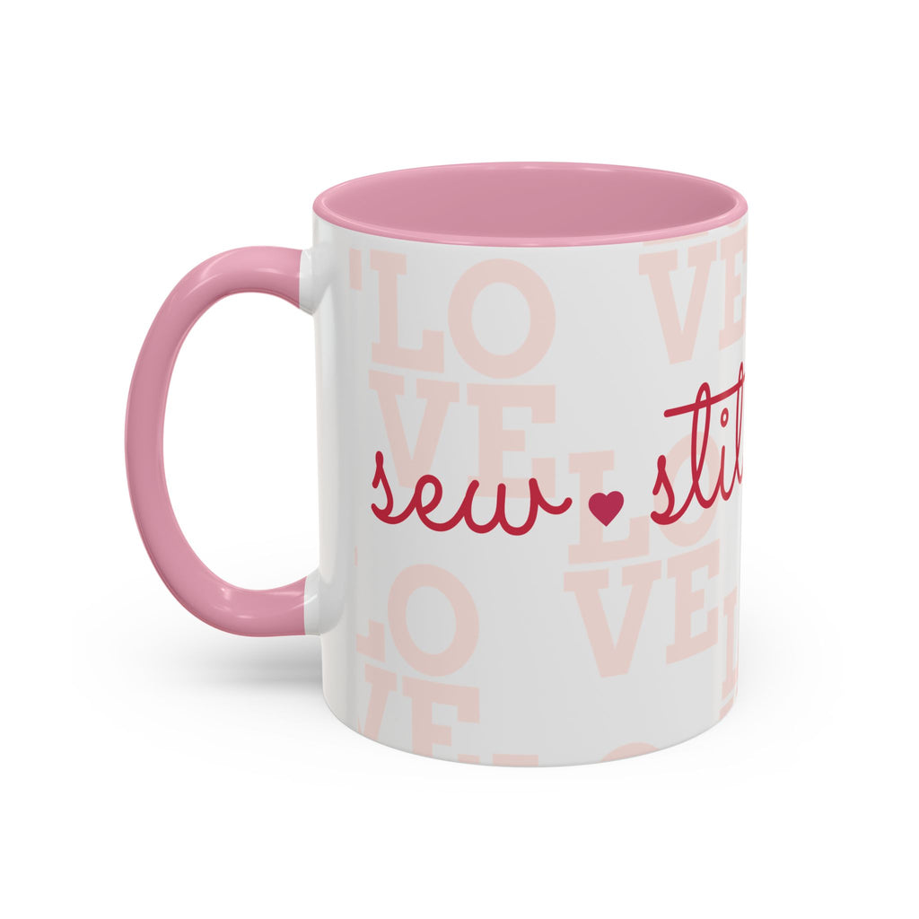 Love Quilting script mug | Colorful ceramic coffee cup