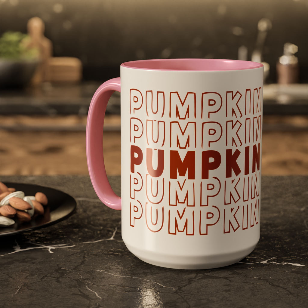 Pumpkin Spice Mug — Repeating 'SPICE' Retro Fall Coffee Cup (11oz/15oz)