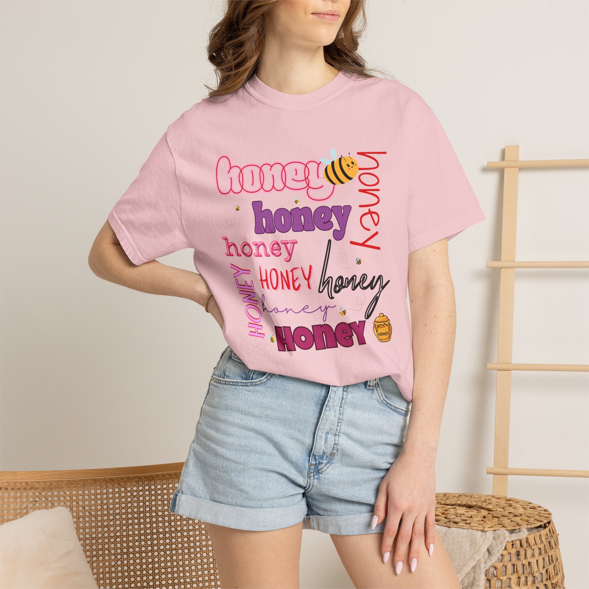 Honey Script Graphic T-Shirt — Playful Bee Typography Tee