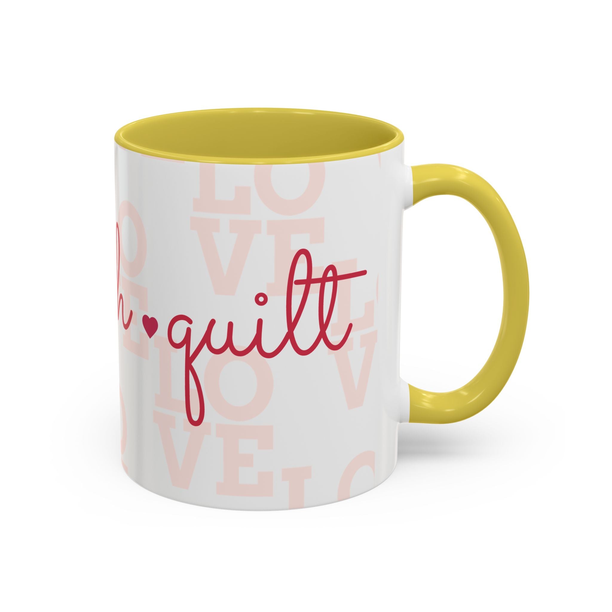 Love Quilting script mug | Colorful ceramic coffee cup