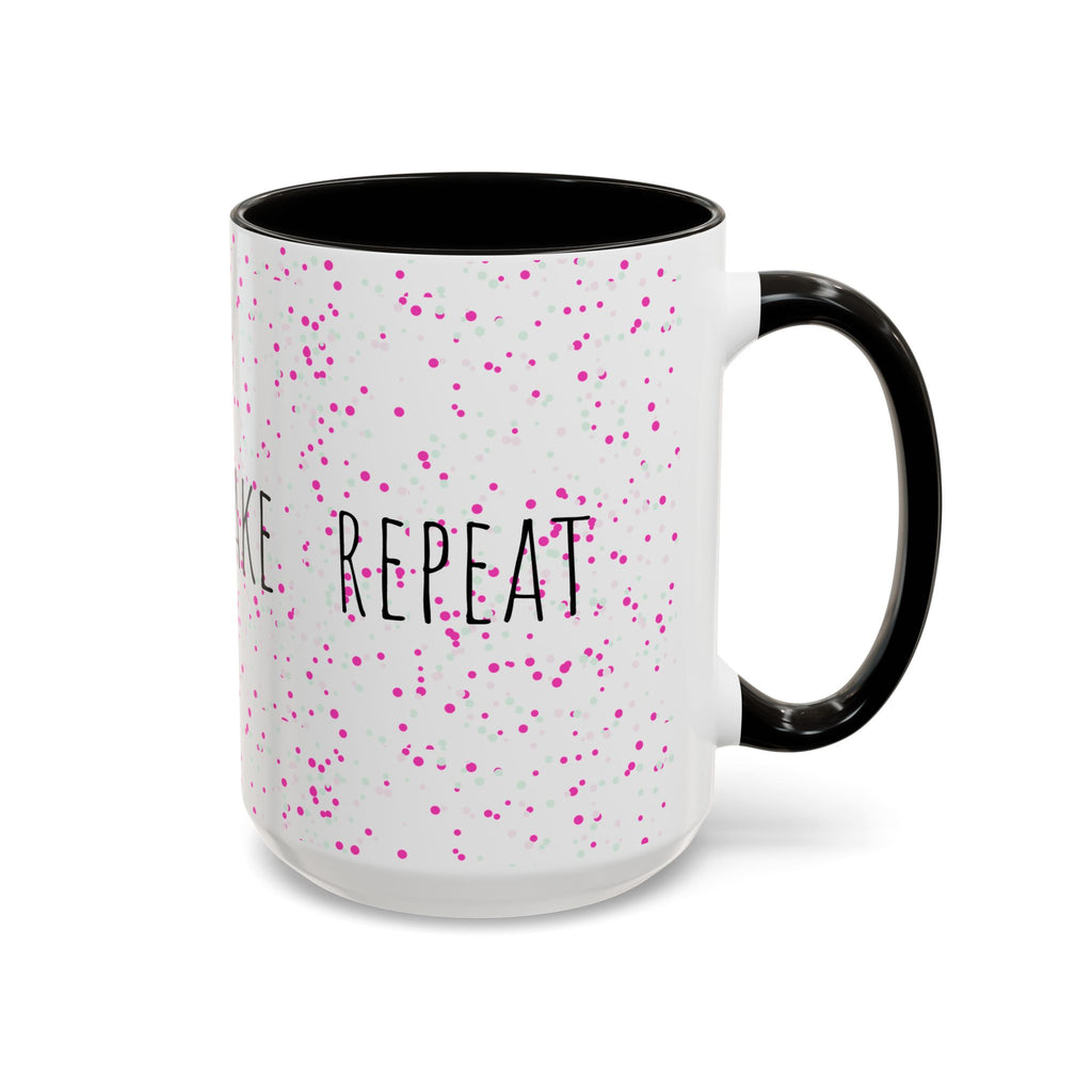 Eat Sleep Bake Repeat Mug | Pink Confetti Ceramic Coffee Cup (11oz, 15oz)