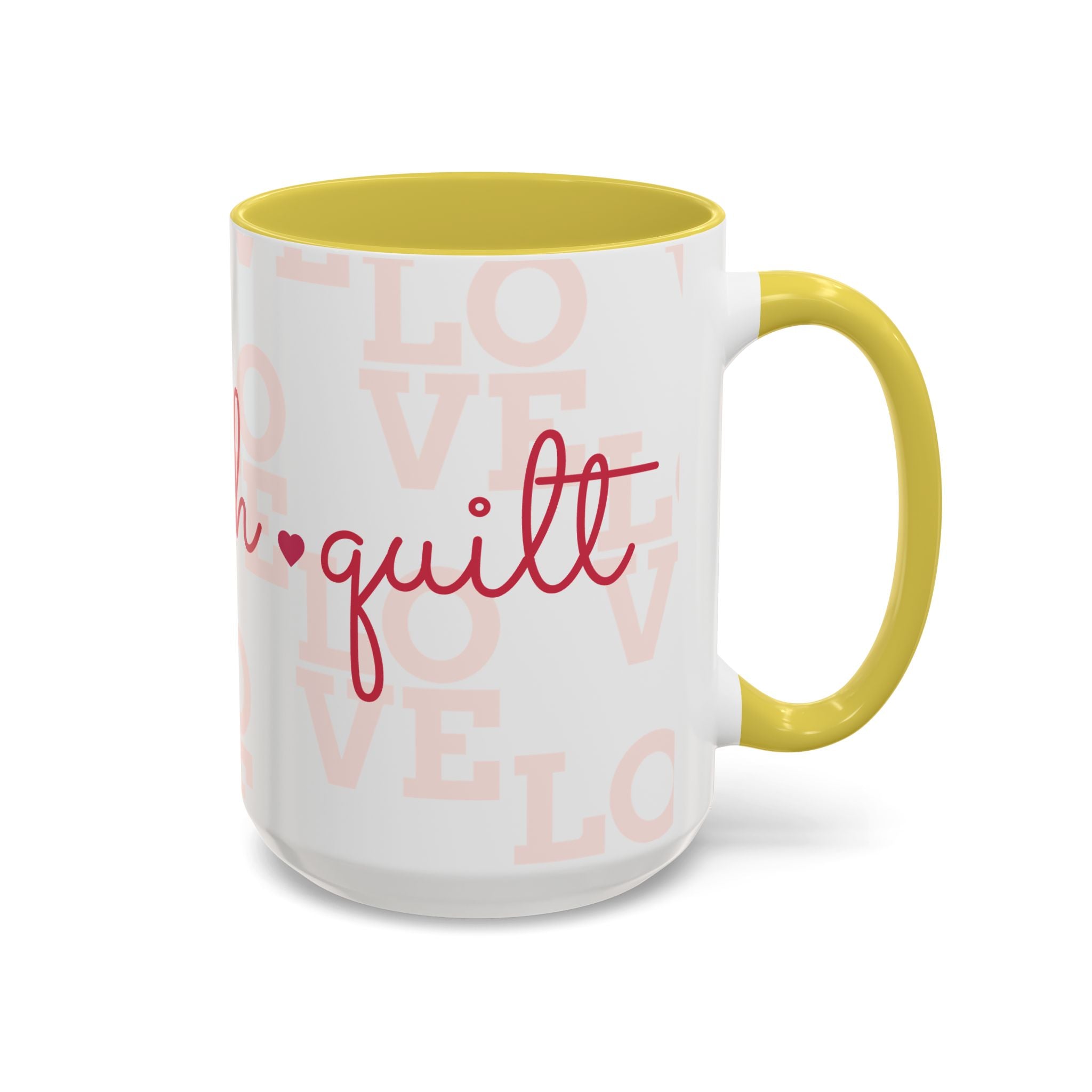 Love Quilting script mug | Colorful ceramic coffee cup